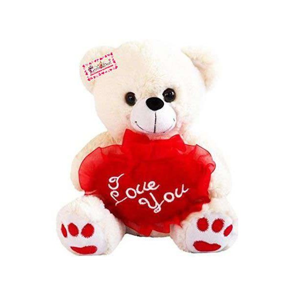 White Teddy Bear holding red I Love You Heart